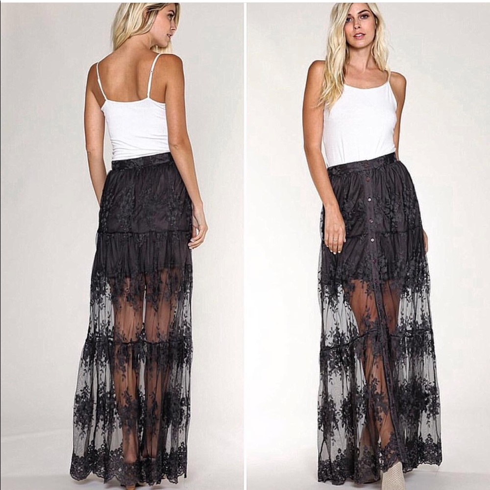 Charcoal Lace Maxi Shirt NWT